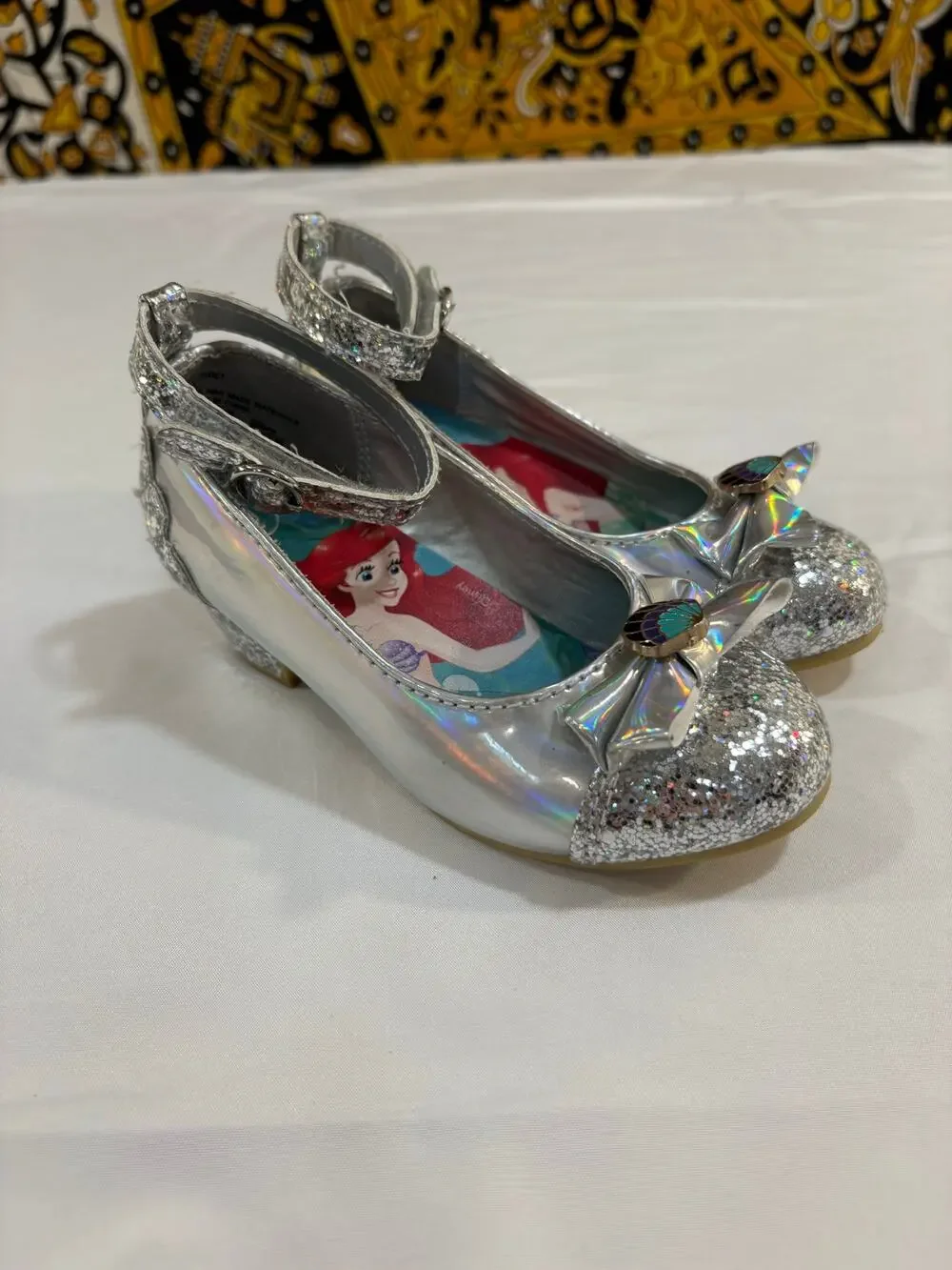 Disney Ariel Mermaid Silver Sparkle Glitter Heels Shoes Toddler Girls Size 9
